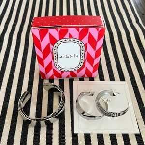 Stella & Dot Corso Hammered Cuff Bracelet and Hoop Earrings